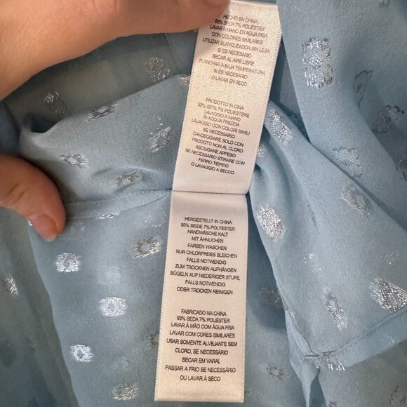 Equipment essential semi-sheer long sleeve metallic fil coupé blouse L - Picture 11 of 14